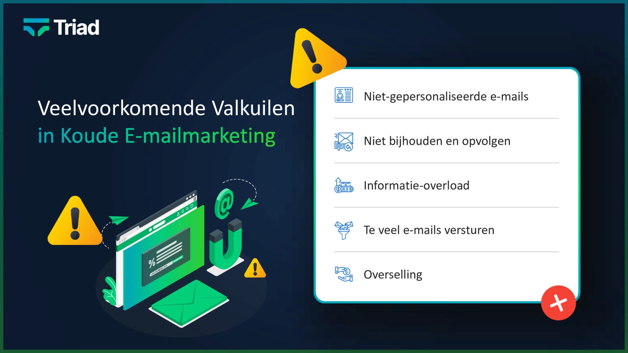 Infographic showing common pitfalls in cold email marketing, such as sending too many emails and not personalizing.